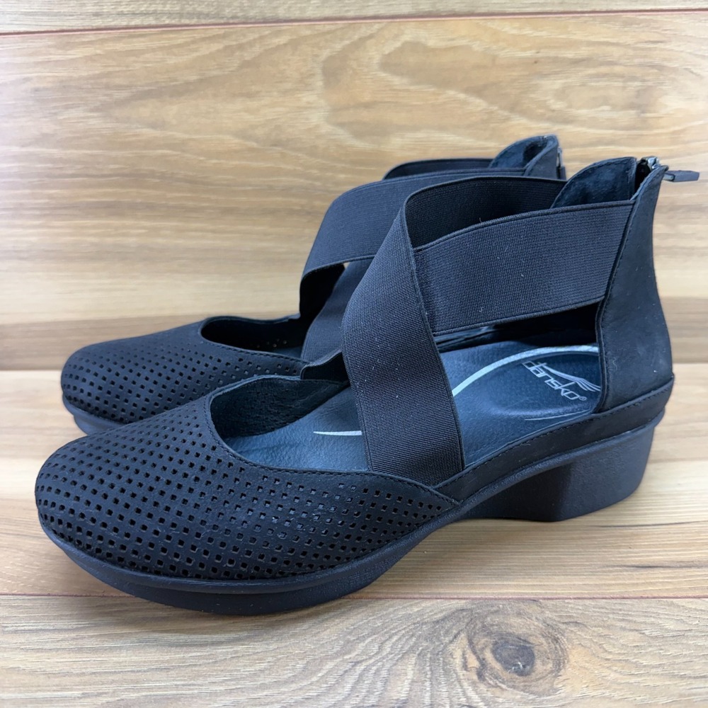 Dansko Laura Perf Wedge Comfort Pumps Womens 9 EU 39 Black Nubuck Back Zip - Picture 2 of 11